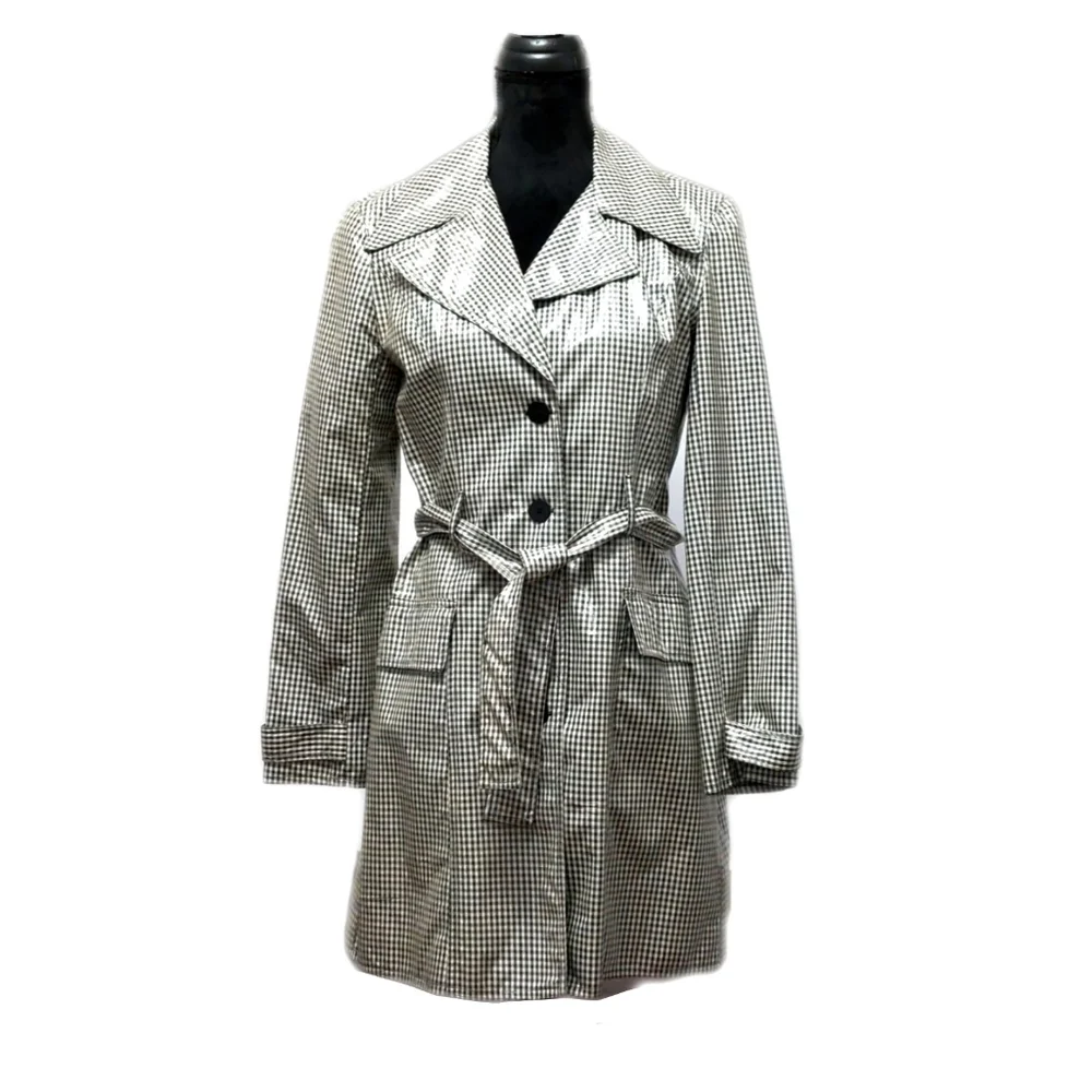 Laundry Shelli Segal Womens B&W Small Gingham Button Trench Coat w/ Sheen Sz 4 - Picture 3 of 7